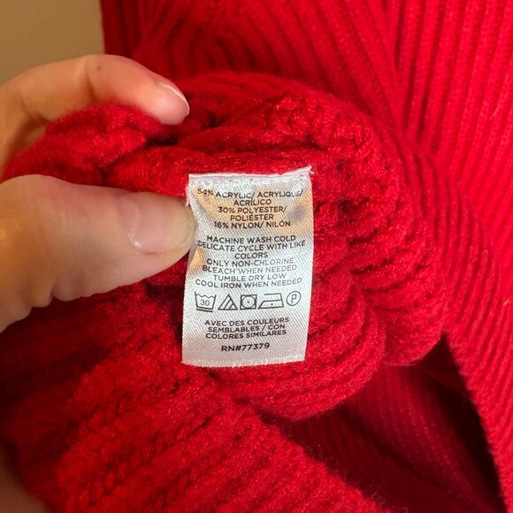 Ann Taylor pink and red color block mock neck thick sweater - Picture 5 of 6